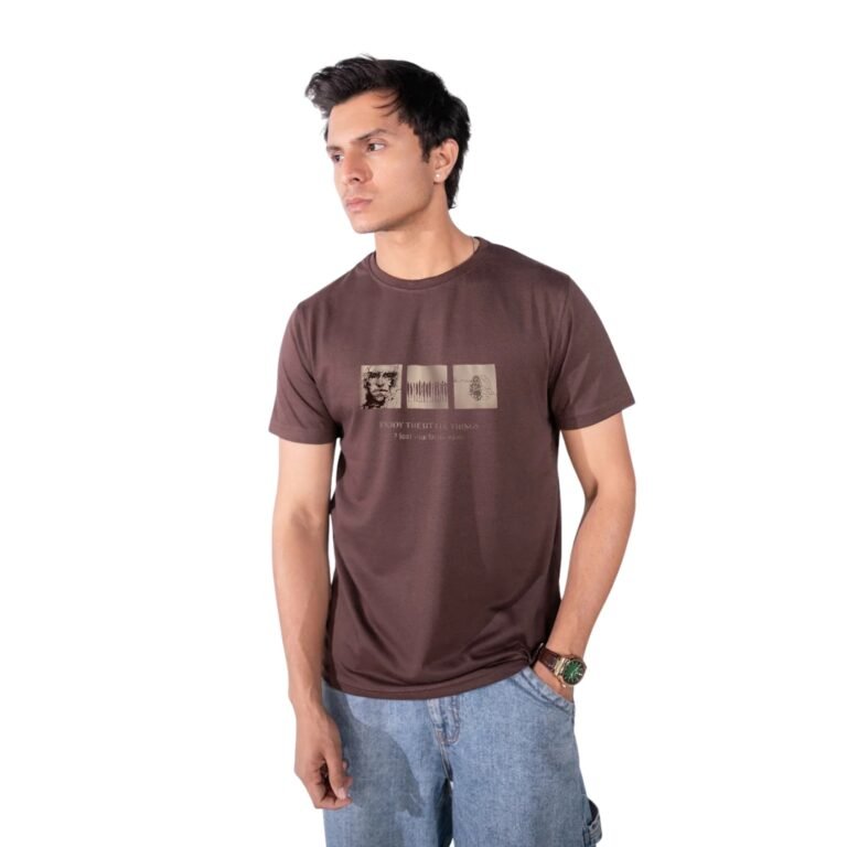 brown front print t-shirt